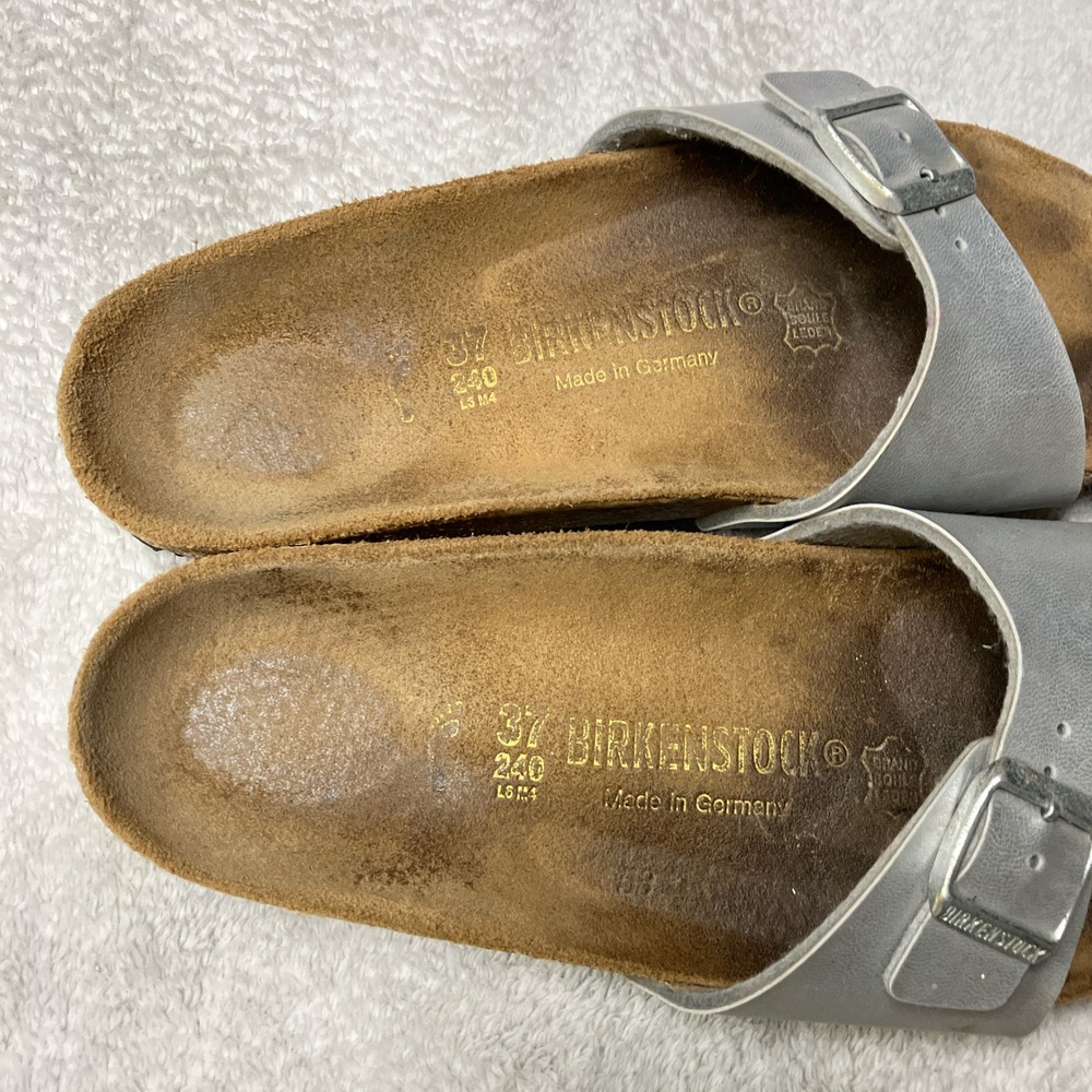 Birkenstock Madrid Silver Metallic Slide Sandals Women Size 37 L6 M4 S04 - Picture 4 of 6